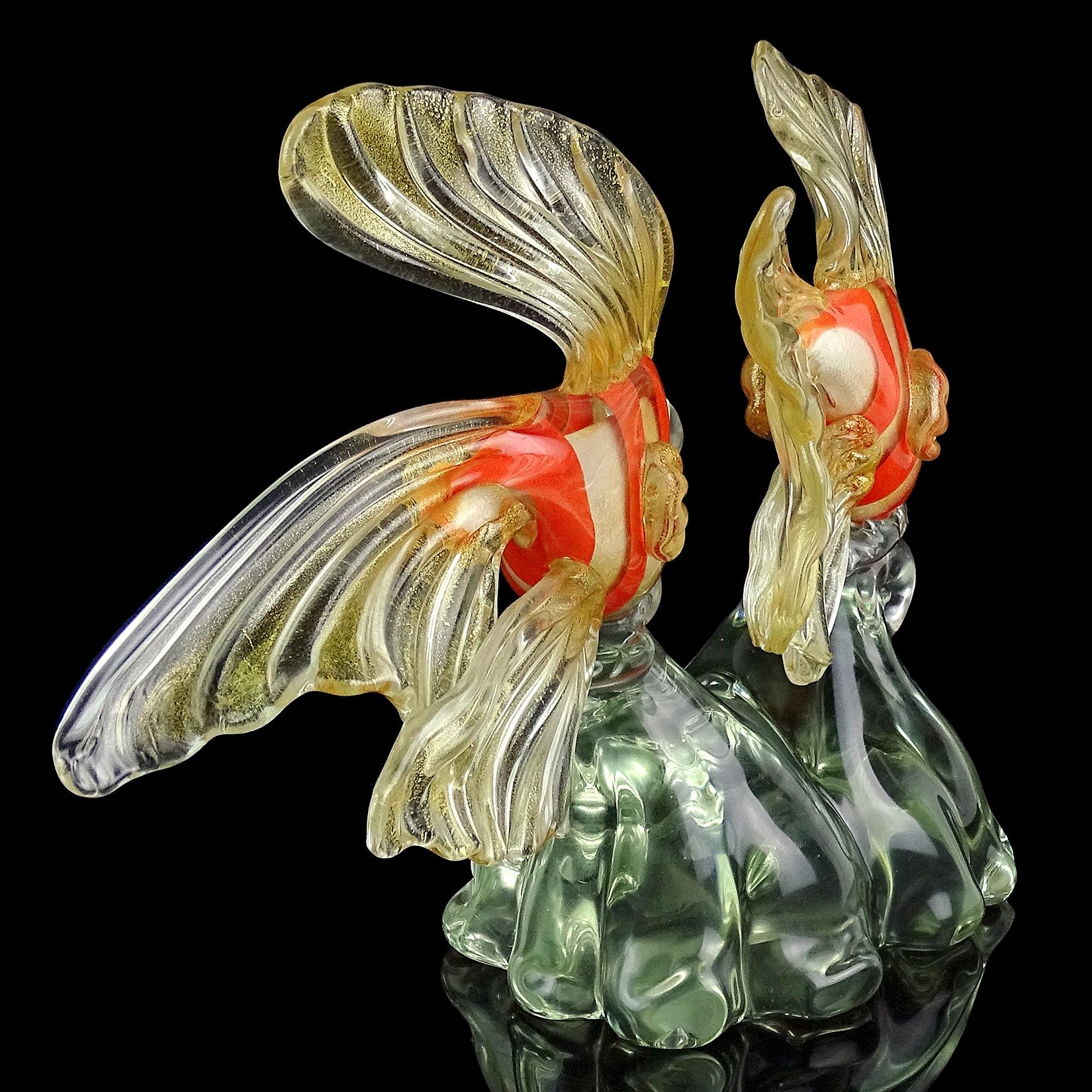 20th Century Murano Orange Gold Fleck Fancy Goldfish Italian Art Glass Centerpiece Sculpture