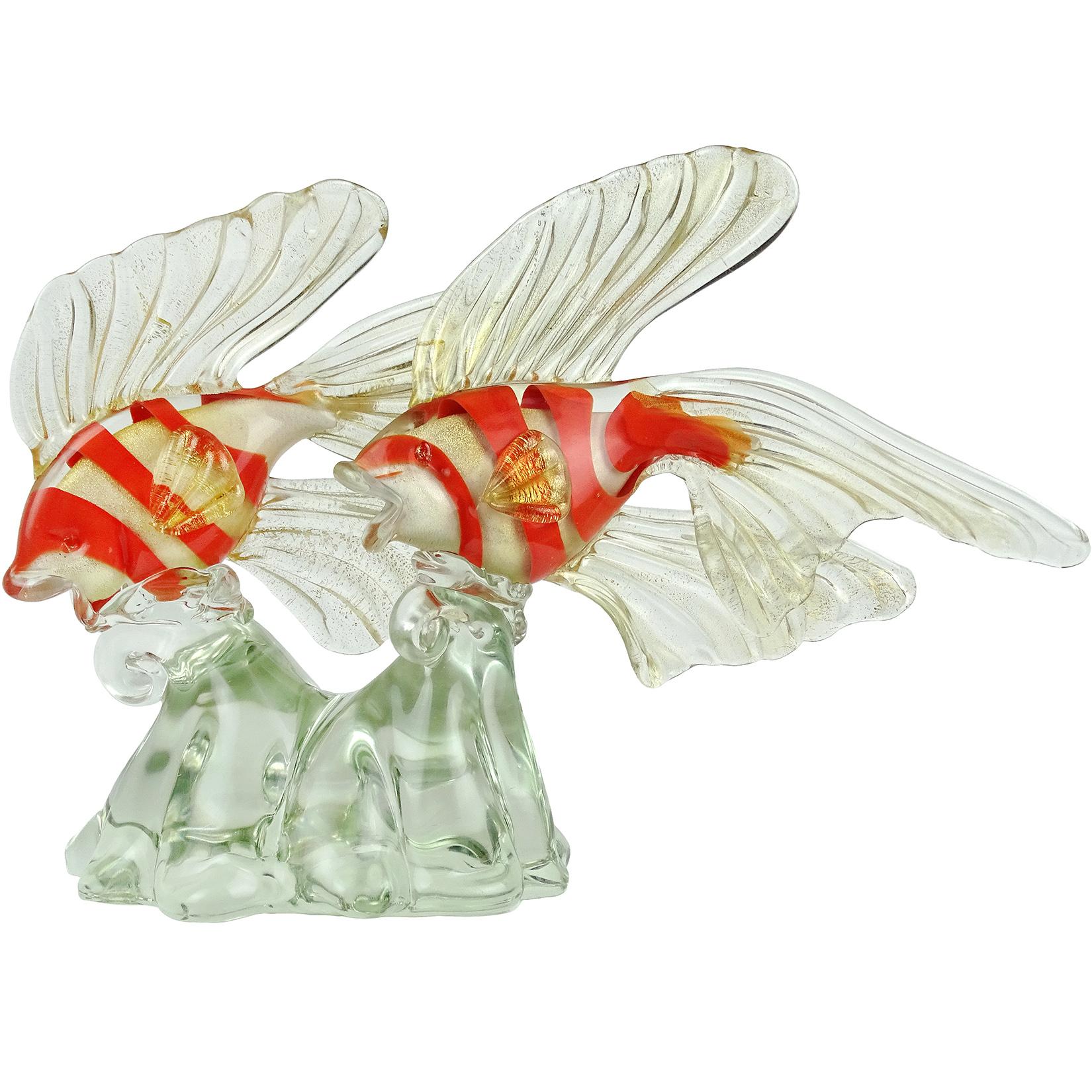 Murano Orange Gold Fleck Fancy Goldfish Italian Art Glass Centerpiece Sculpture