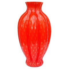 Murano Orange Gold Flecks Controlled Bubbles Italian Art Glass Flower Vase