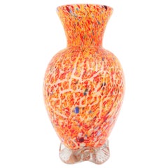 Murano Orange Italian Art Glass Vase with Multicolor Spots