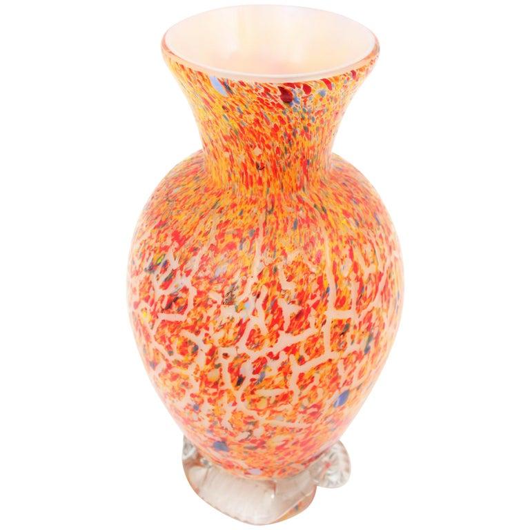 Murano Orange Italian Art Glass Vase with Multicolor Spots  1