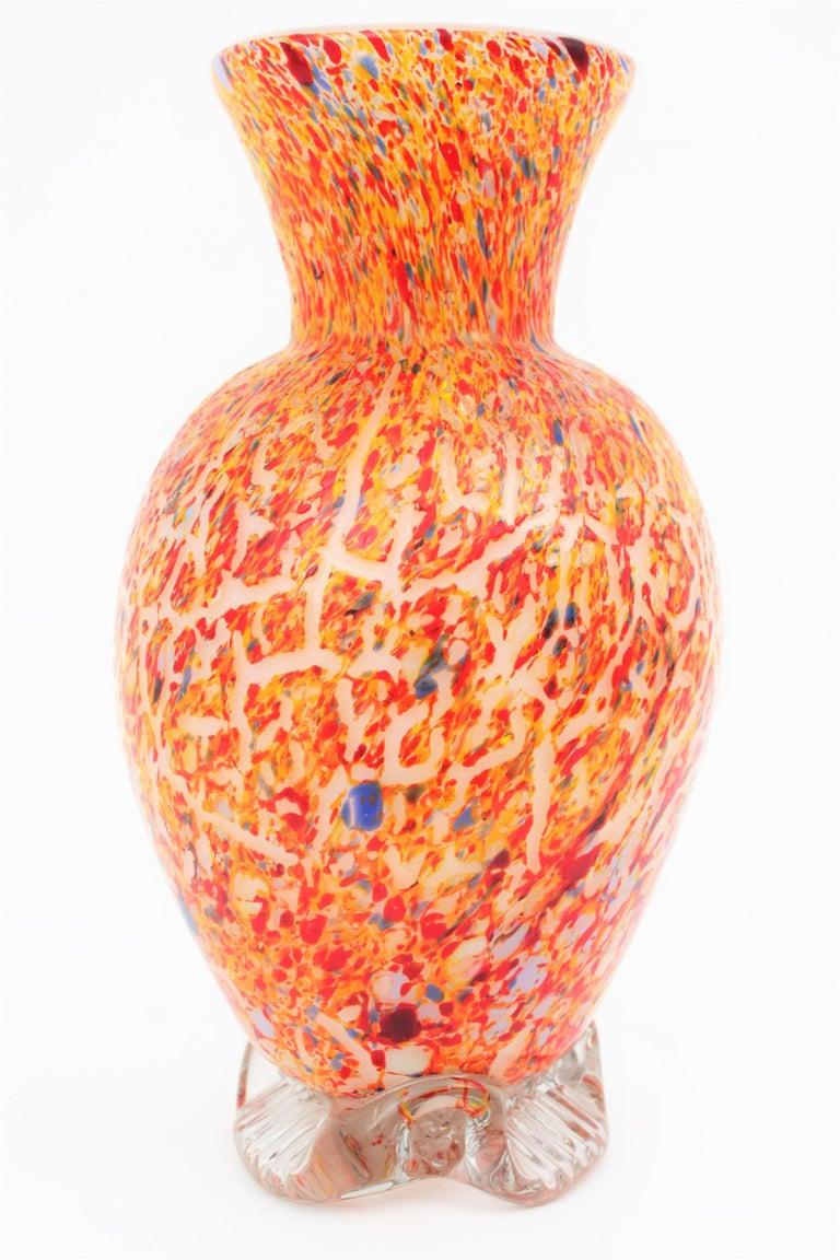 Murano Orange Italian Art Glass Vase with Multicolor Spots  2