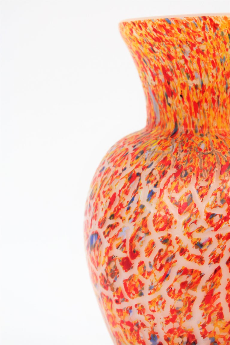 Murano Orange Italian Art Glass Vase with Multicolor Spots at 1stDibs