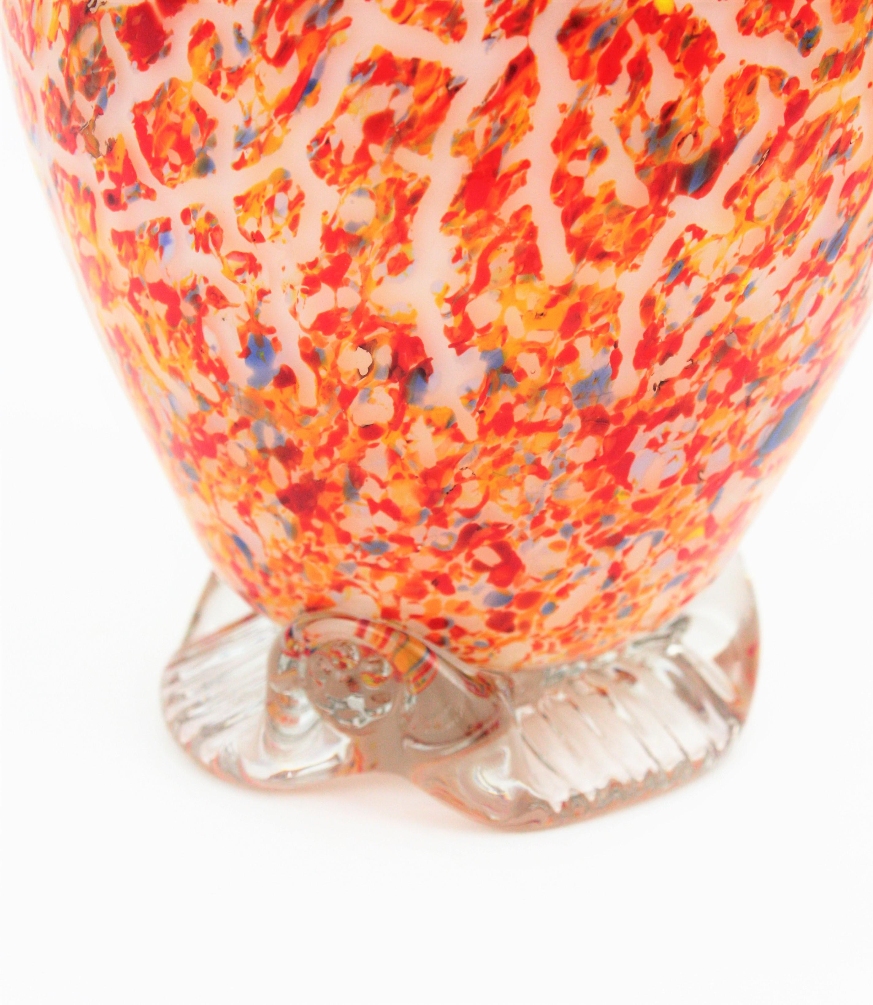 Blown Glass Murano Orange Italian Art Glass Vase with Multicolor Spots 