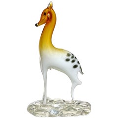 Murano Orange White Bambi Deer Fawn Vintage Italian Art Glass Animal Sculpture
