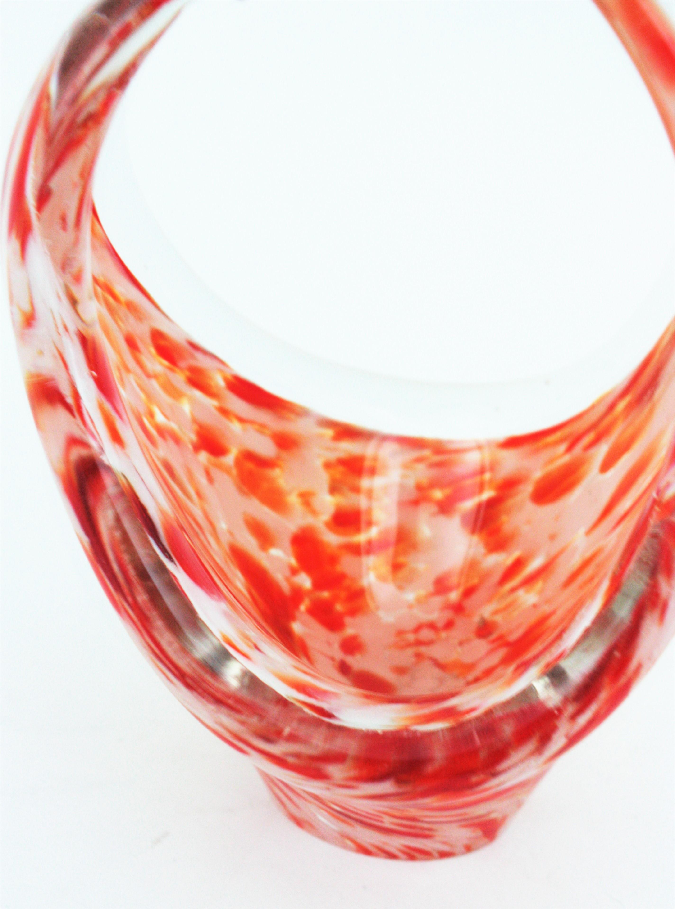 Murano Orange White Spotted Art Glass Free Form Bowl For Sale 4