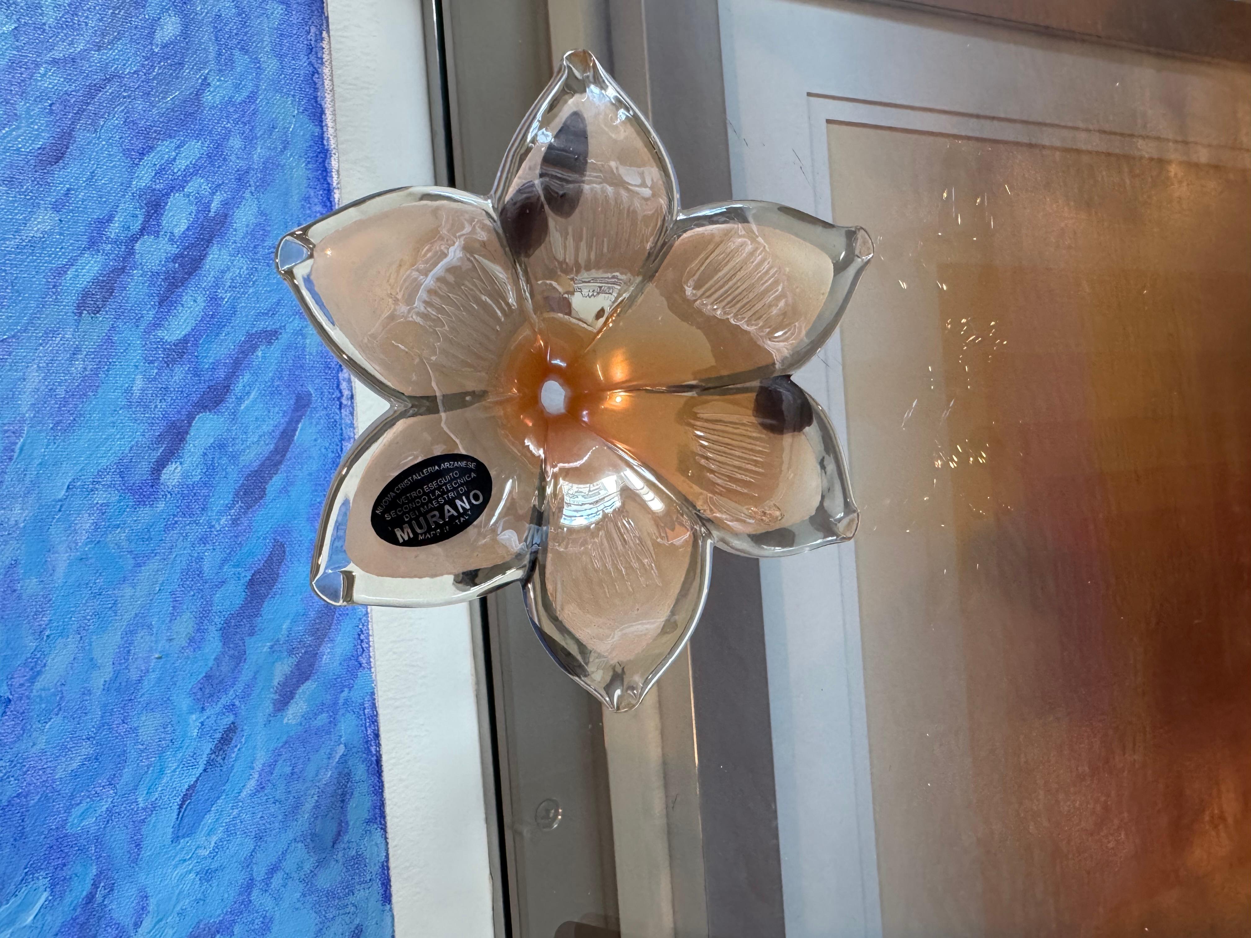 Post-Modern Murano Orange with Black incluisions Handblown Flower For Sale