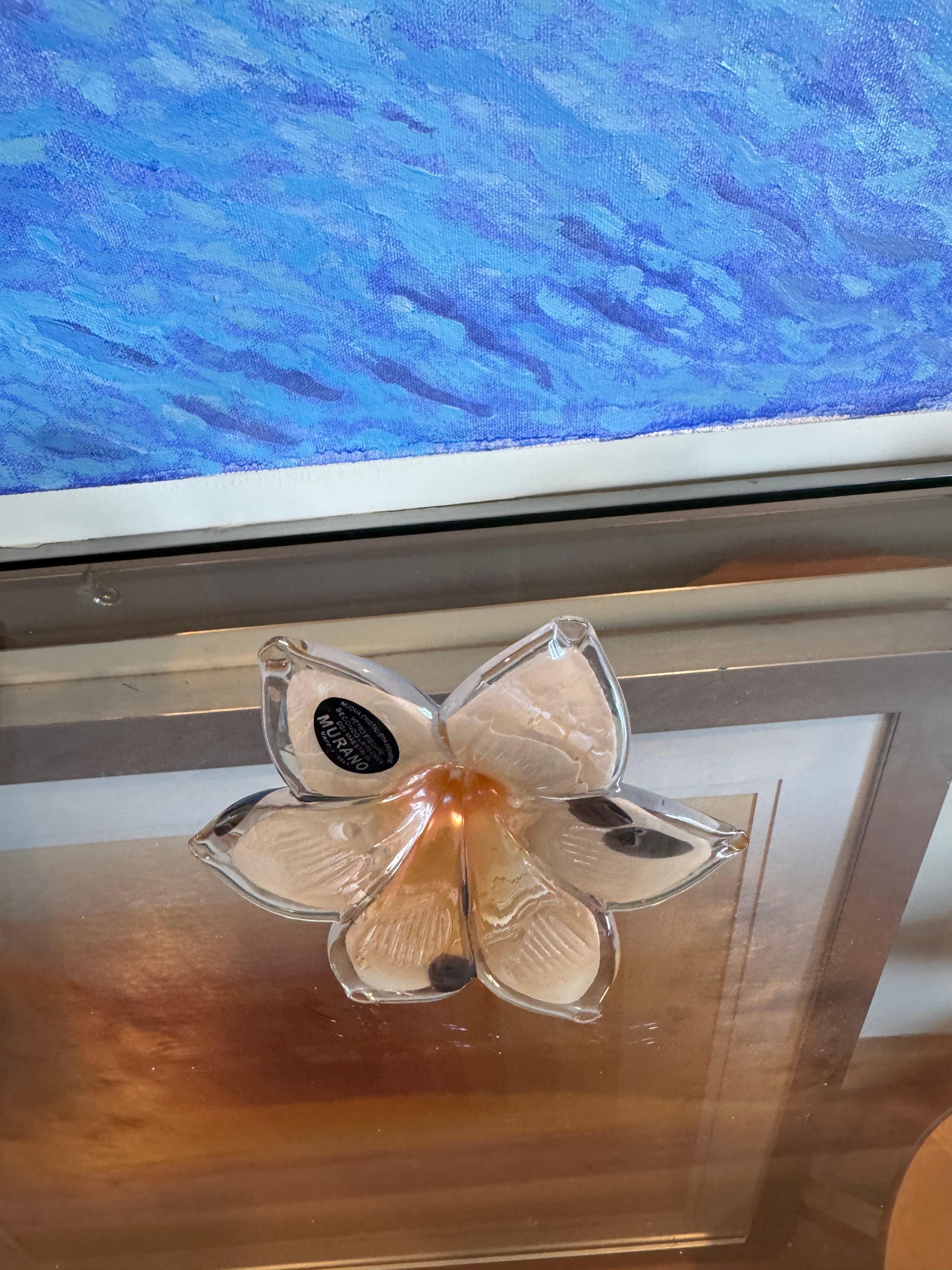 Italian Murano Orange with Black incluisions Handblown Flower For Sale