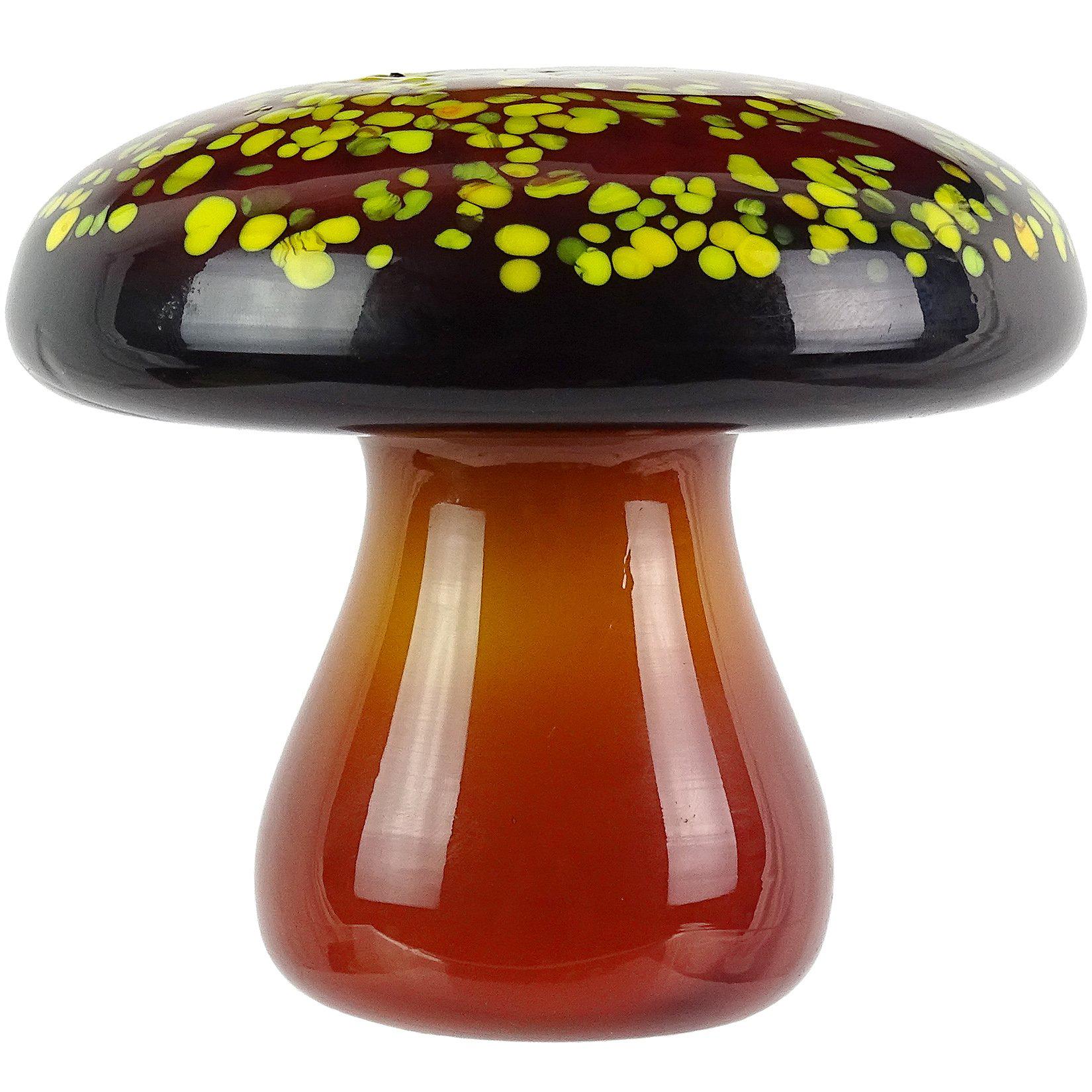 Murano Orange Yellow Italian Art Glass Mushroom Toadstool Paperweight Sculpture