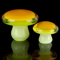 Murano Orange Yellow Italian Art Glass Mushroom Toadstool Paperweight Sculptures