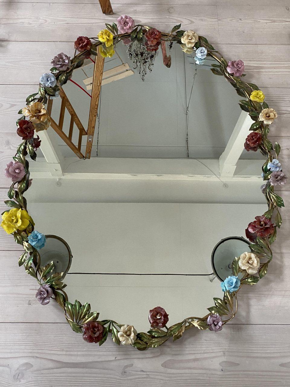 Murano Oval Floral Framed Mirror - 1970s 3