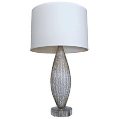 Murano Oval Glass White Aventurine Table Lamp