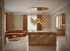 Murano Oval Smoky Art Glass and Brass Art Deco Chandeliers and Pendant, 2020