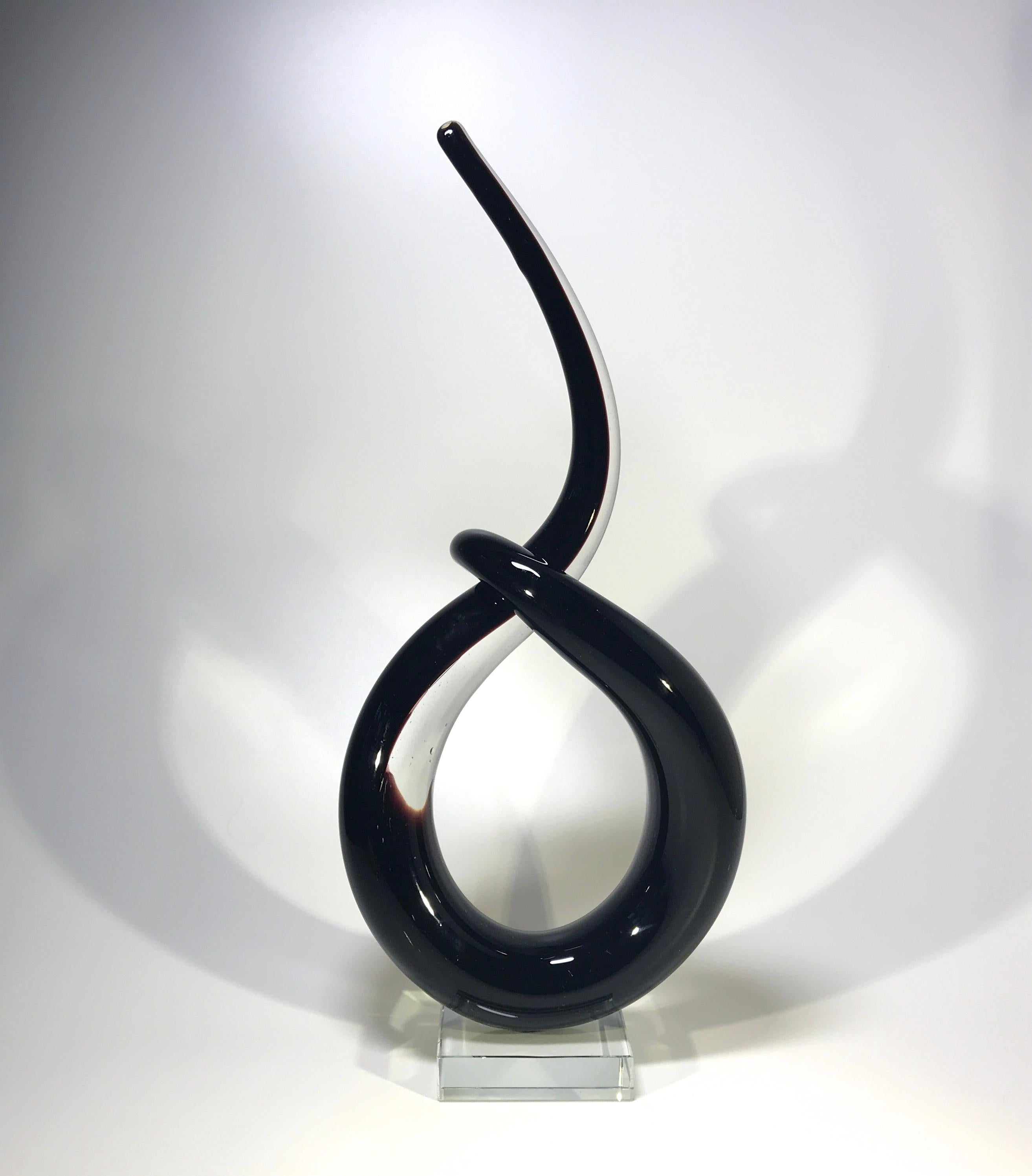Mid-Century Modern Murano Oxblood Black, Abstract Entwined Italian Glass Sculpture Midcentury 1960s