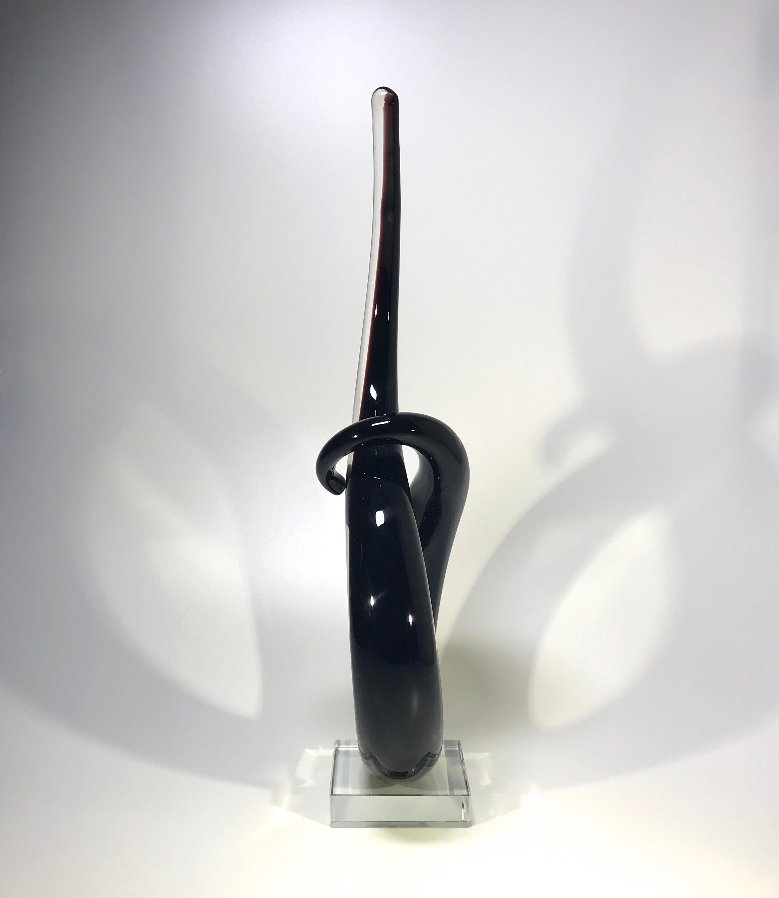 Hand-Crafted Murano Oxblood Black, Abstract Entwined Italian Glass Sculpture Midcentury 1960s