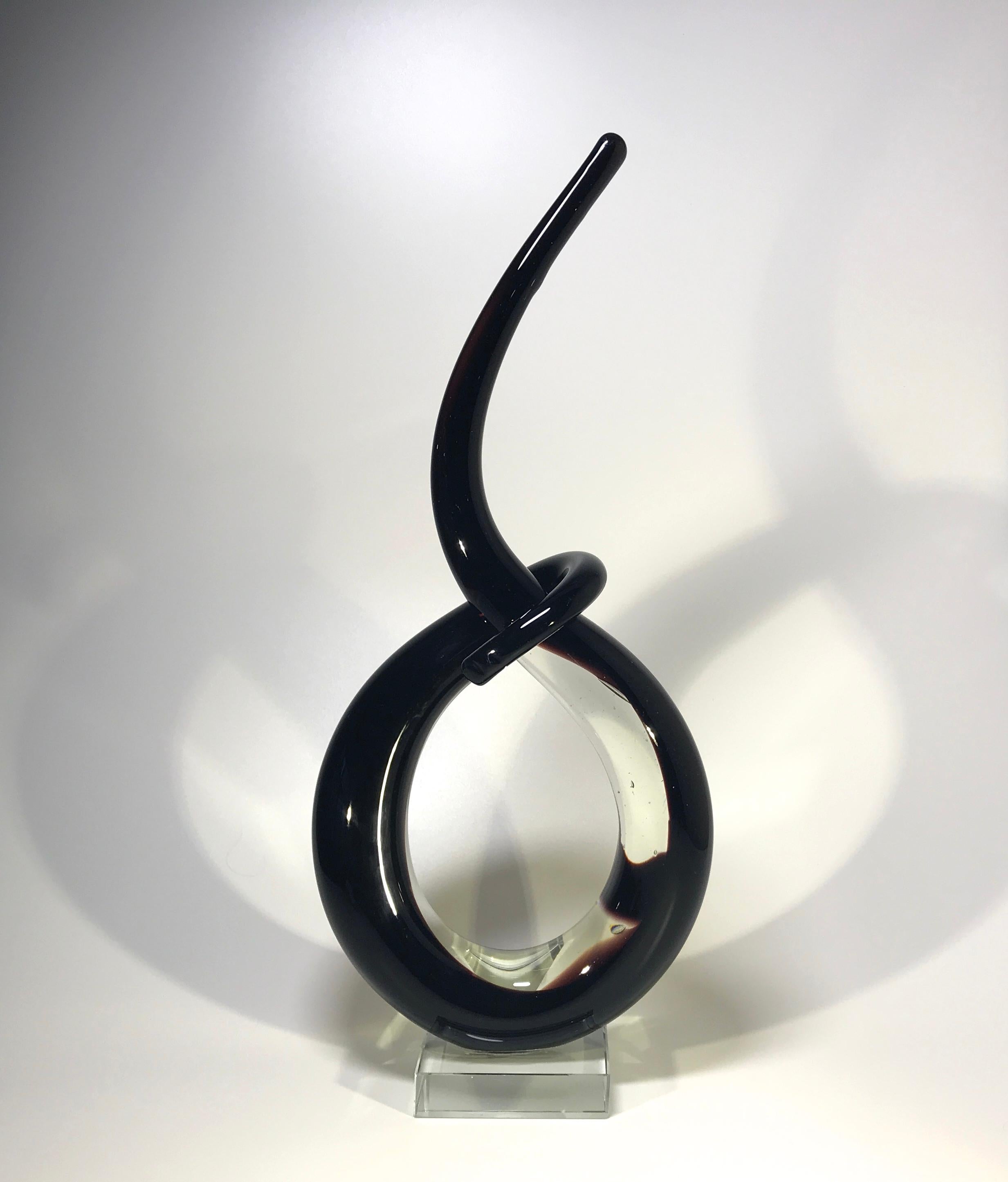 Murano Oxblood Black, Abstract Entwined Italian Glass Sculpture Midcentury 1960s In Good Condition In Rothley, Leicestershire