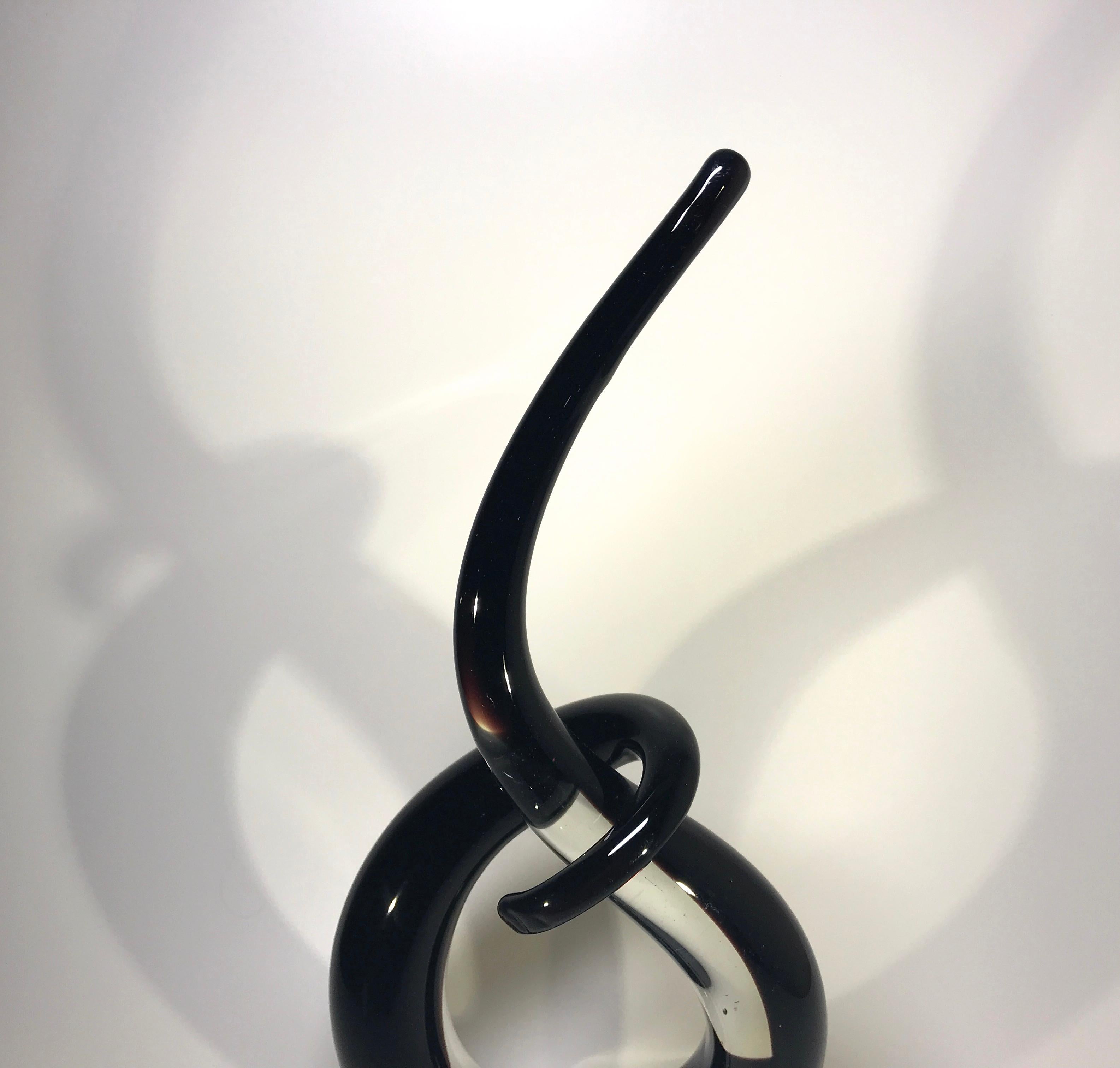 20th Century Murano Oxblood Black, Abstract Entwined Italian Glass Sculpture Midcentury 1960s