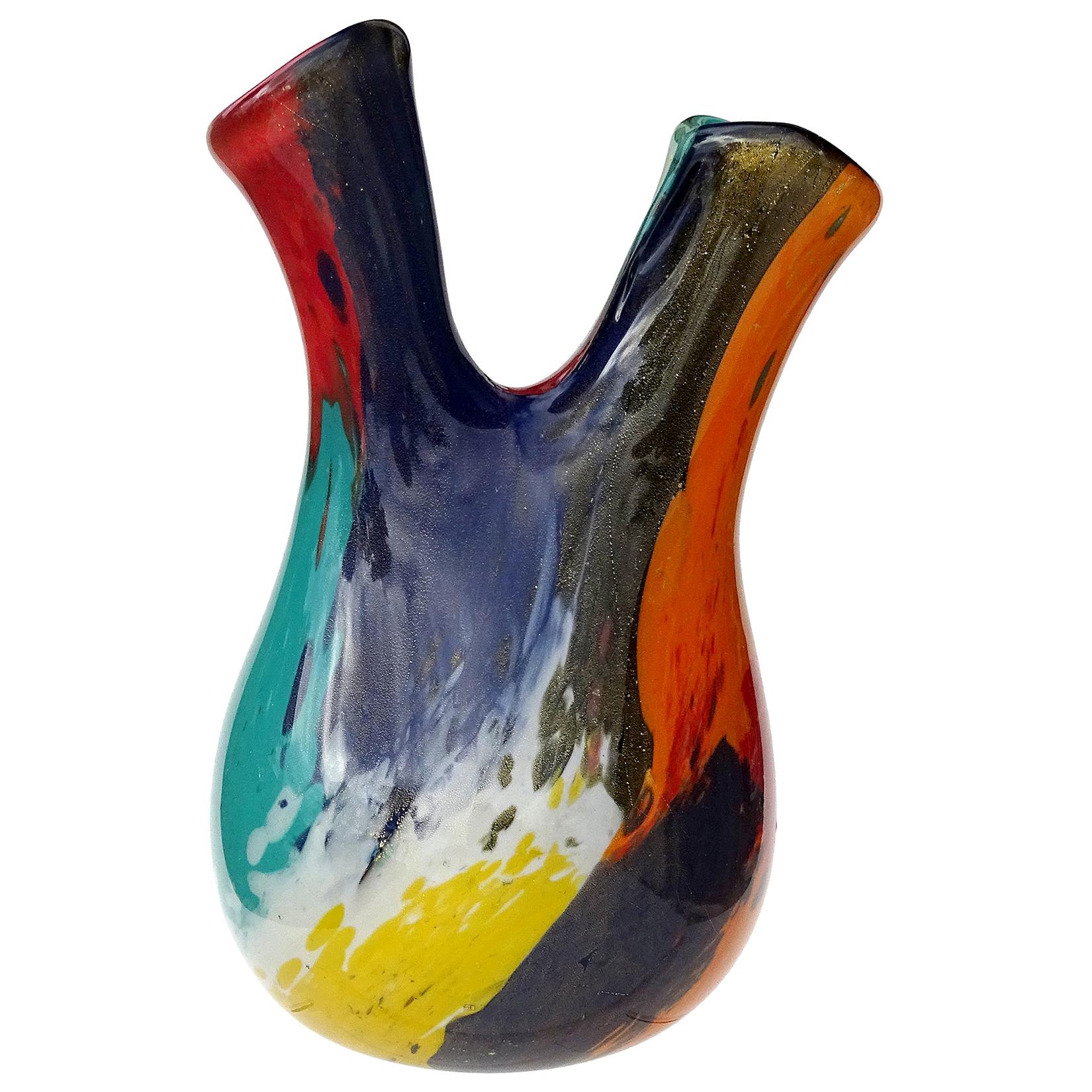 Blumenvase aus italienischem Muranoglas mit Goldflecken von Gemälde Murano, Painterly Oriente