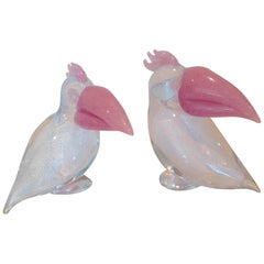 Murano Pair of Art Glass Toucan Birds in Vibrant Glass