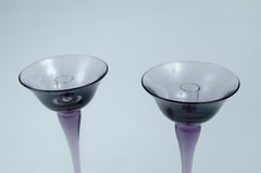 Murano Art Glass Candle Holders, Violet, Modern Design, Italy, 1960s