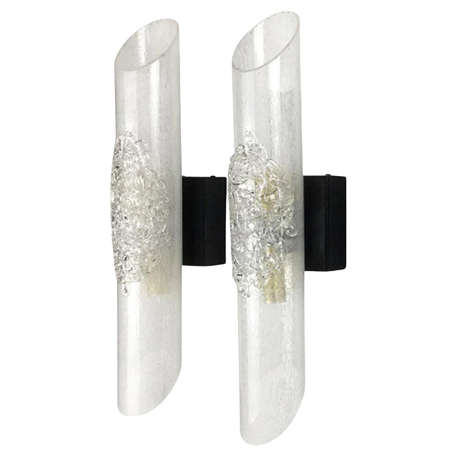 Murano pair of glass wall lights / Sconces, Mazzega, Italy, c. 1970s For Sale