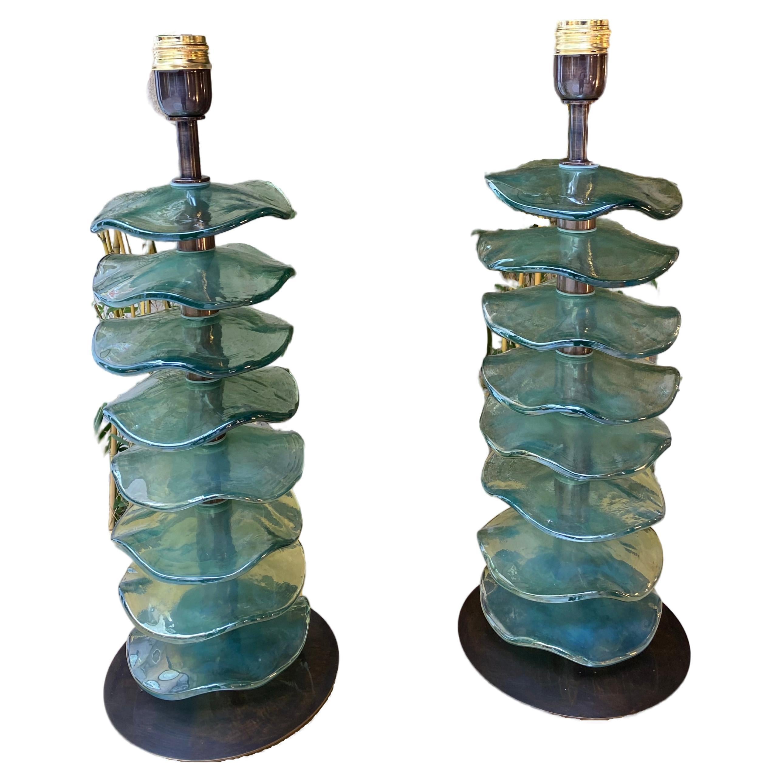 Murano  Pair of lamps  Blue/green For Sale