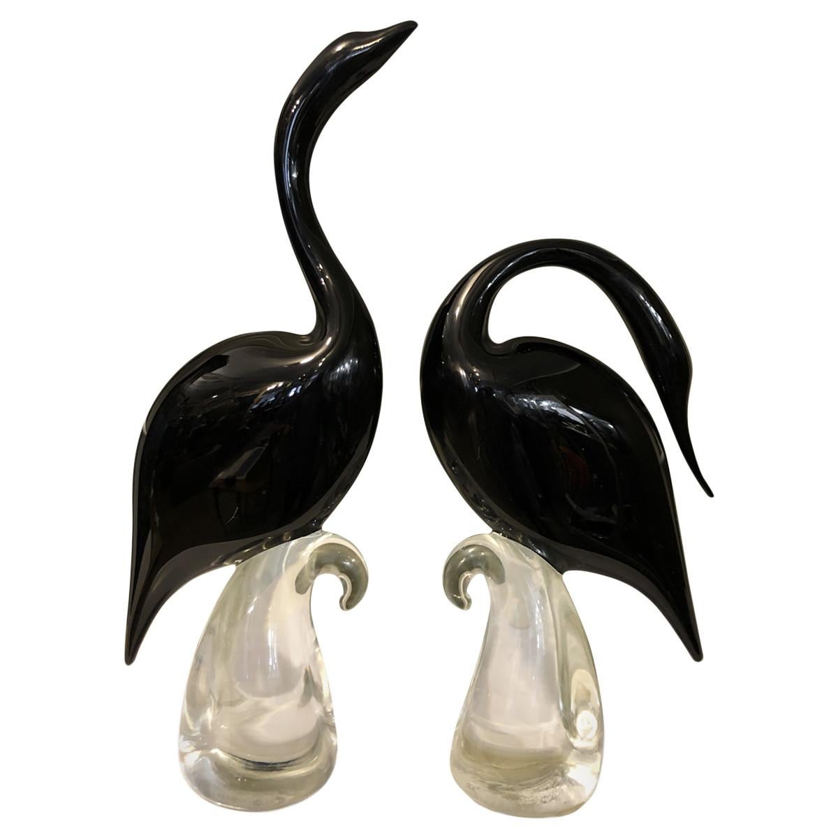 Murano Pair of Large Stylized Swans Mid-20th Century Modern