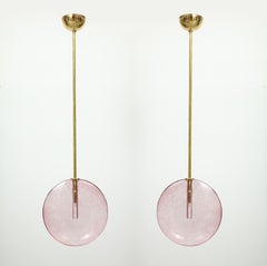 Murano Pair of Pink  Discs Pendants 