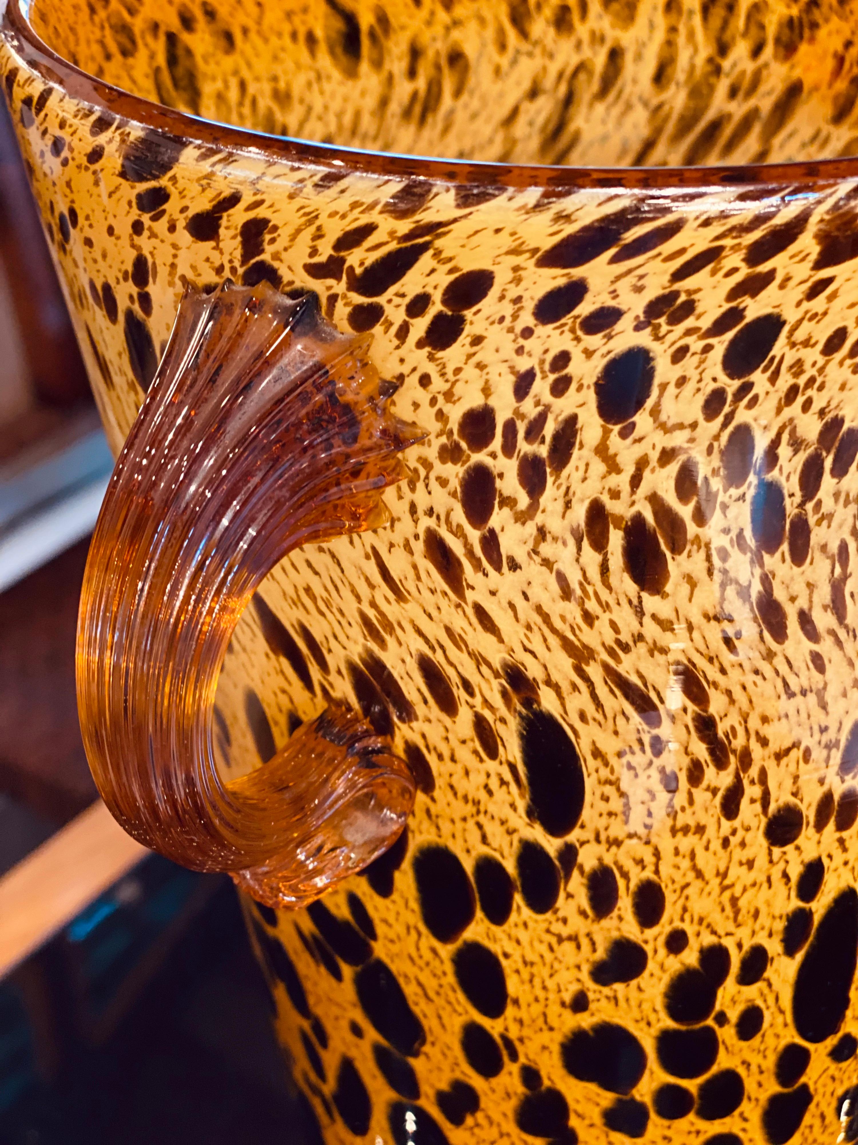 Murano Glass Murano Pair of Spotted Amber Vases with Hoop Handles