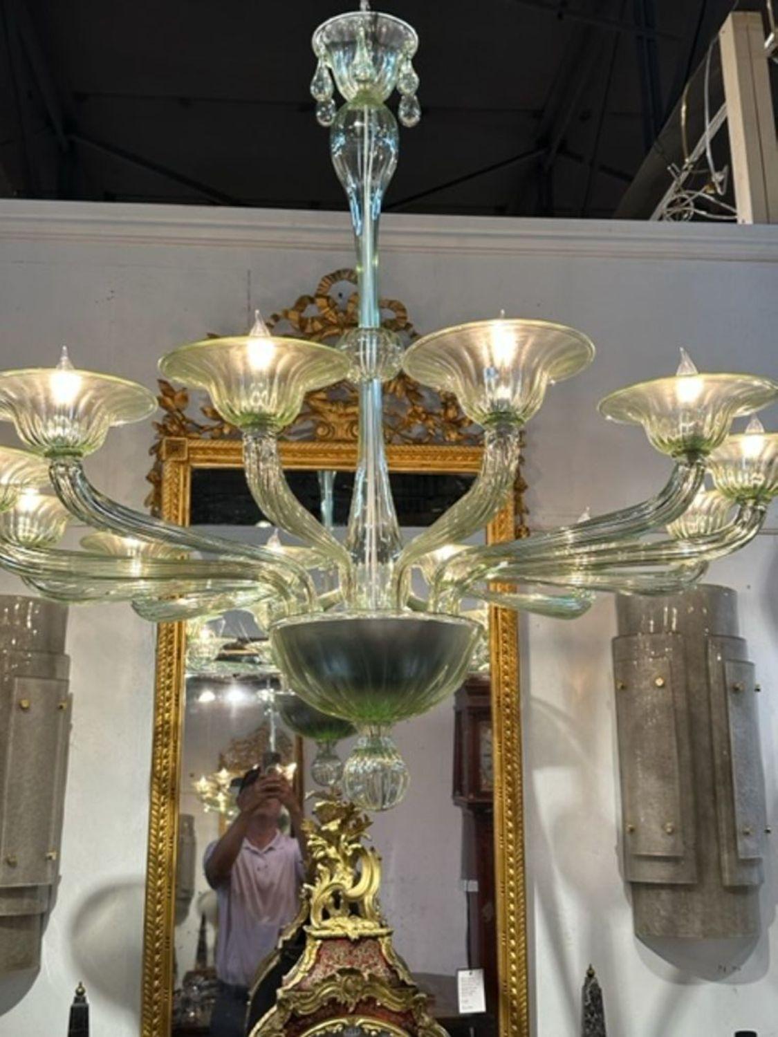 Murano Pale Green 12-arm Chandelier In Good Condition For Sale In Dallas, TX