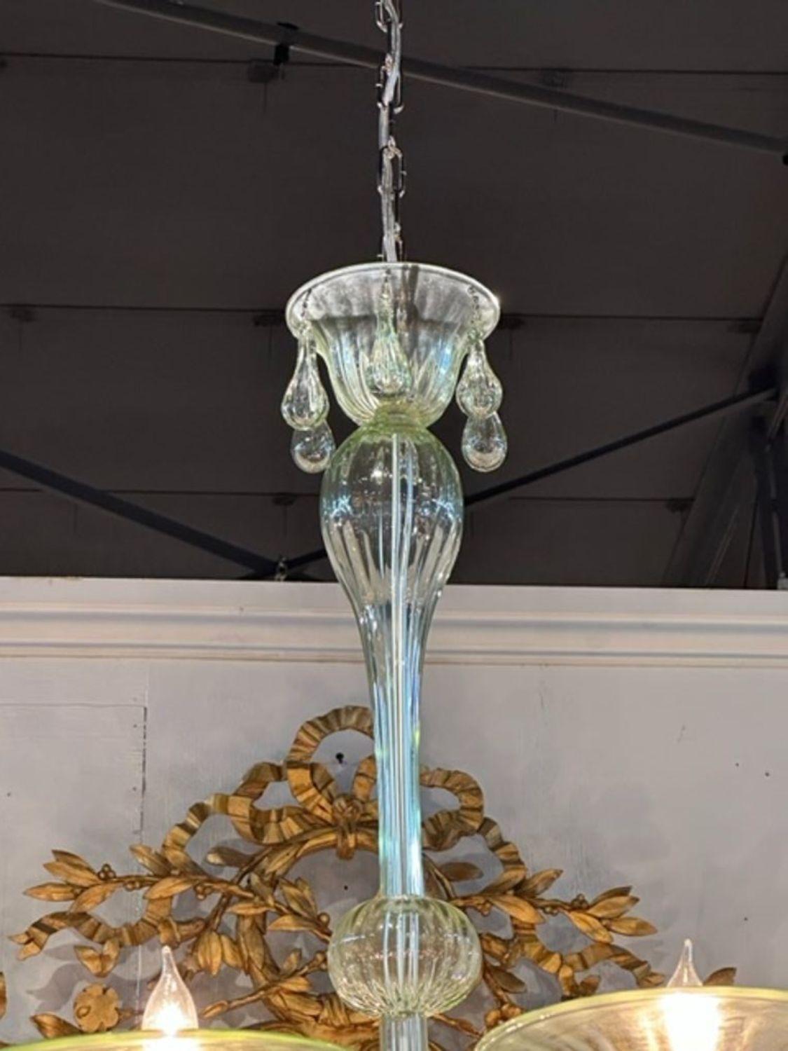 Blown Glass Murano Pale Green 12-arm Chandelier For Sale