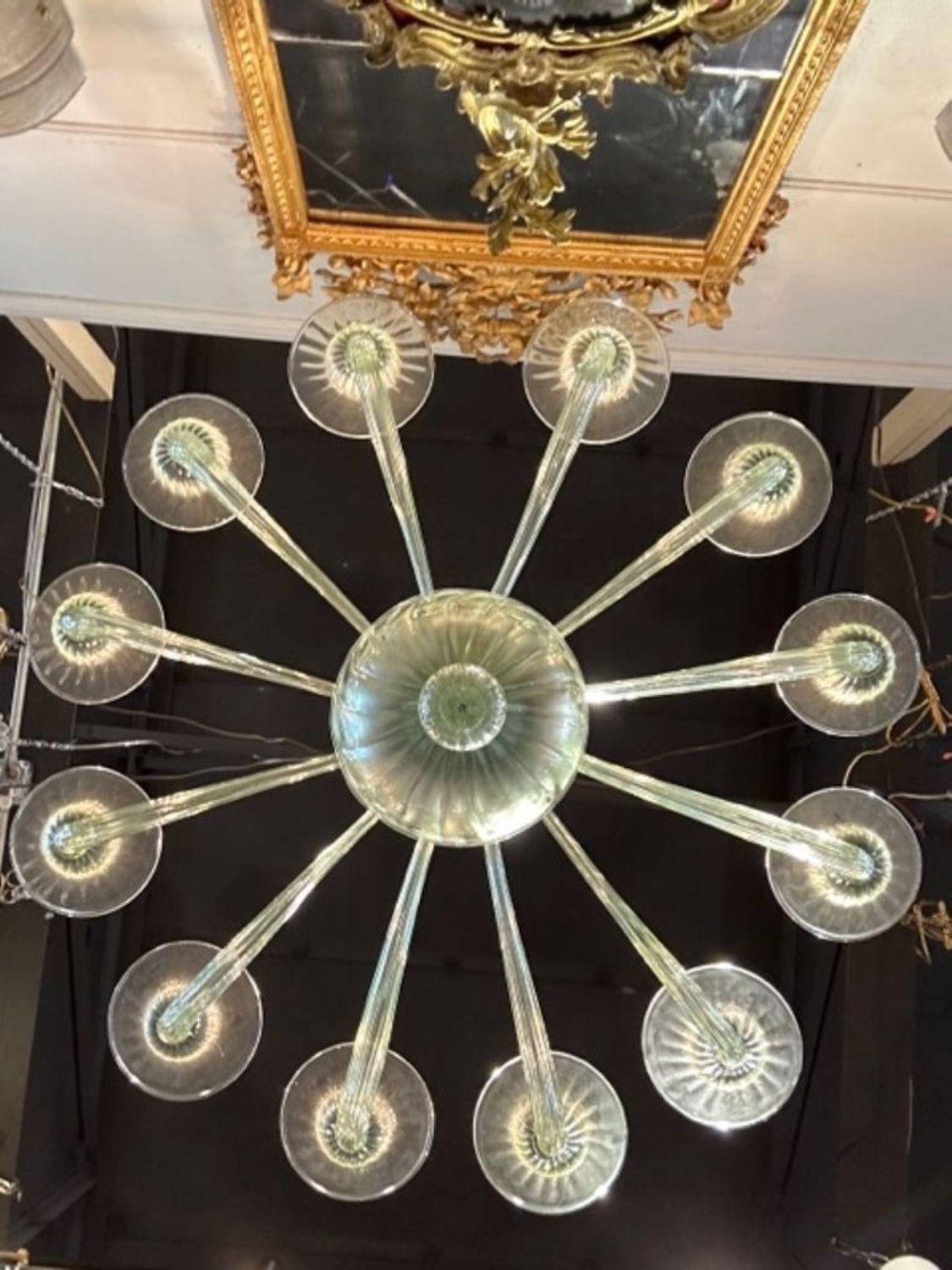 Murano Pale Green 12-arm Chandelier For Sale 2