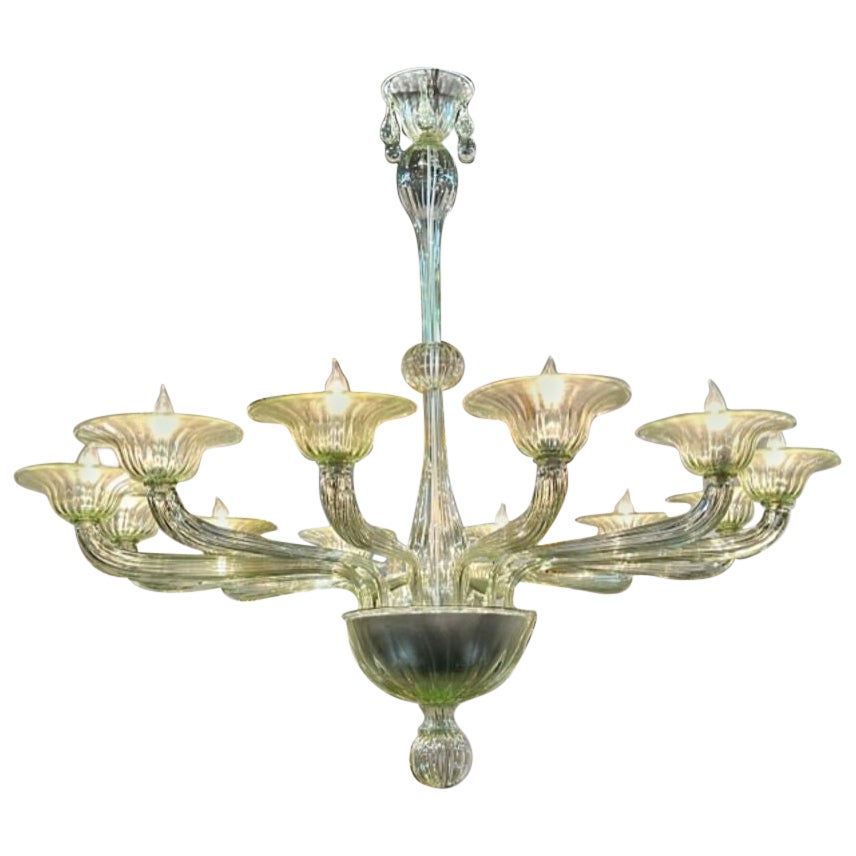 Lampadario di Murano verde pallido a 12 bracci