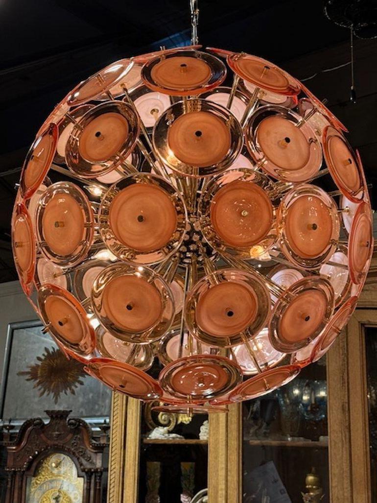 Lustre Spoutnik de Murano à disques orange pâle Bon état - En vente à Dallas, TX