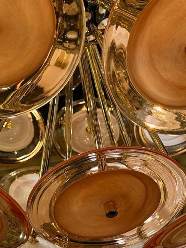 Verre brun Lustre Spoutnik de Murano à disques orange pâle en vente