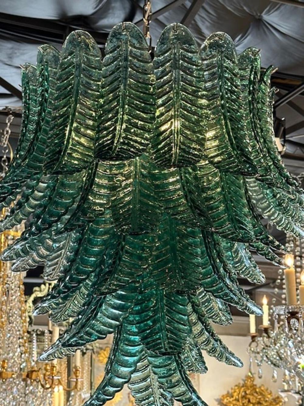 Contemporary Murano Palm Leaf Chandelier in Dark Green
