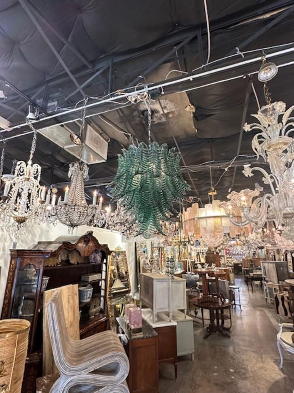 Murano Palm Leaf Chandelier in Dark Green 1