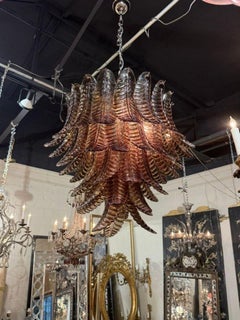 Murano Palm Leaf Chandelier in Tobacco Brown