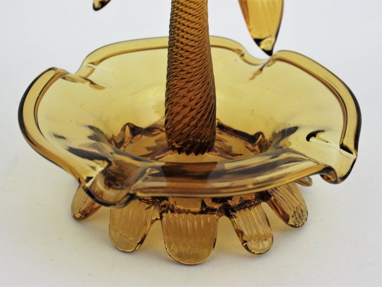 20th Century Murano Palm Tree Amber Italian Art Glass Decorative Bowl / Ashtray, 1950s