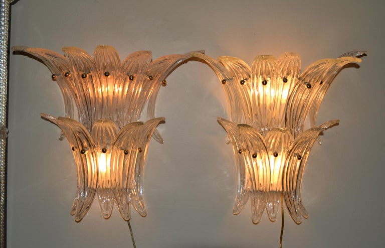 Pair of Murano Palmette Blown Glass Sconces Manner of Barovier & Toso, Italy 1