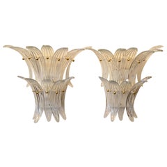 Pair of Murano Palmette Blown Glass Sconces Manner of Barovier & Toso, Italy
