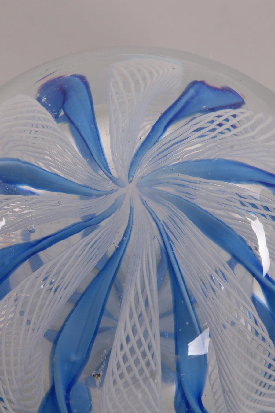 Mid-Century Modern Murano Paperweight with Blue and White Spirals, 1960
