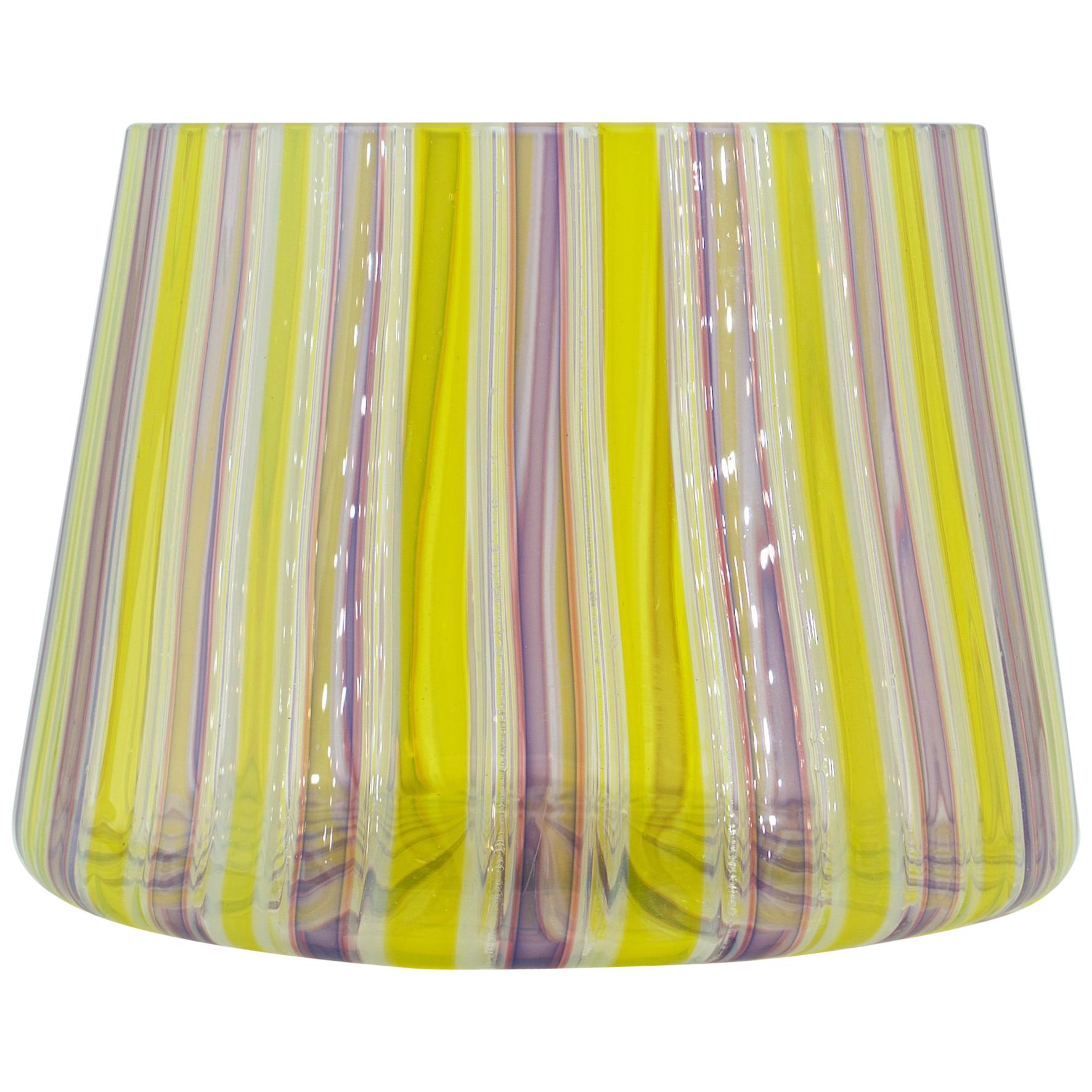 Murano Parachute Latticino Ribbon Glass Bowl Centerpiece Italy For Sale