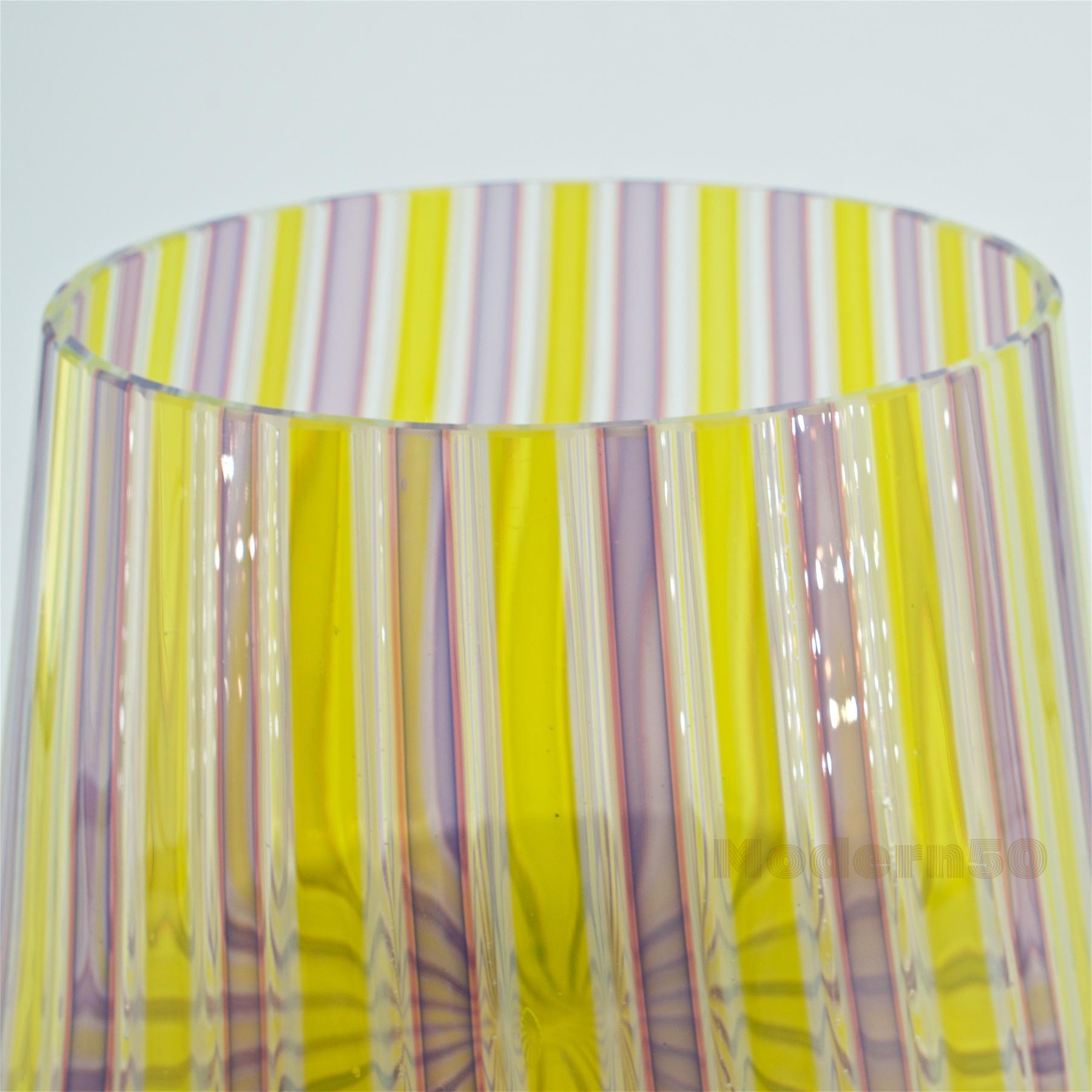 Mid-20th Century Murano Parachute Latticino Ribbon Glass Bowl Centerpiece Italy For Sale
