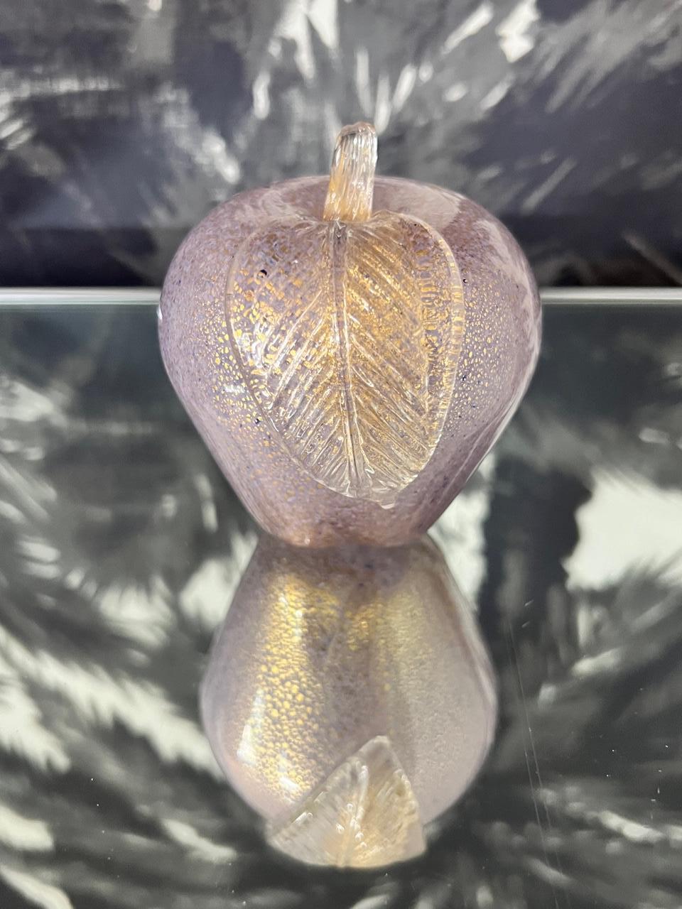 Late 20th Century Murano Pear and Apple Sculptures in Lilac Glass with Gold Flecks, C. 1980