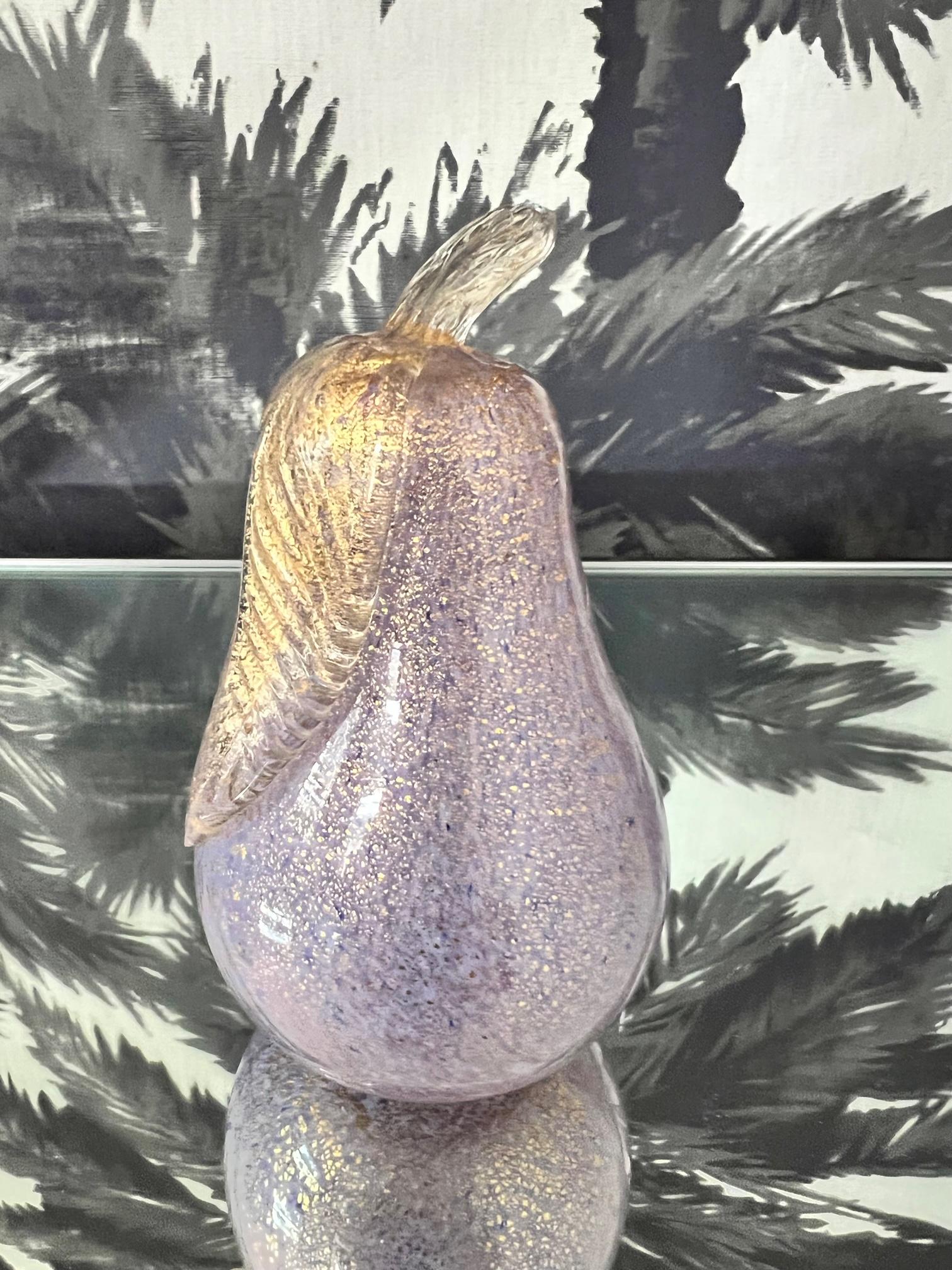 Murano Pear and Apple Sculptures in Lilac Glass with Gold Flecks, C. 1980 1