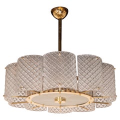 Murano Pearlized Glass and Brass Round Chandelier, Italy, 2019