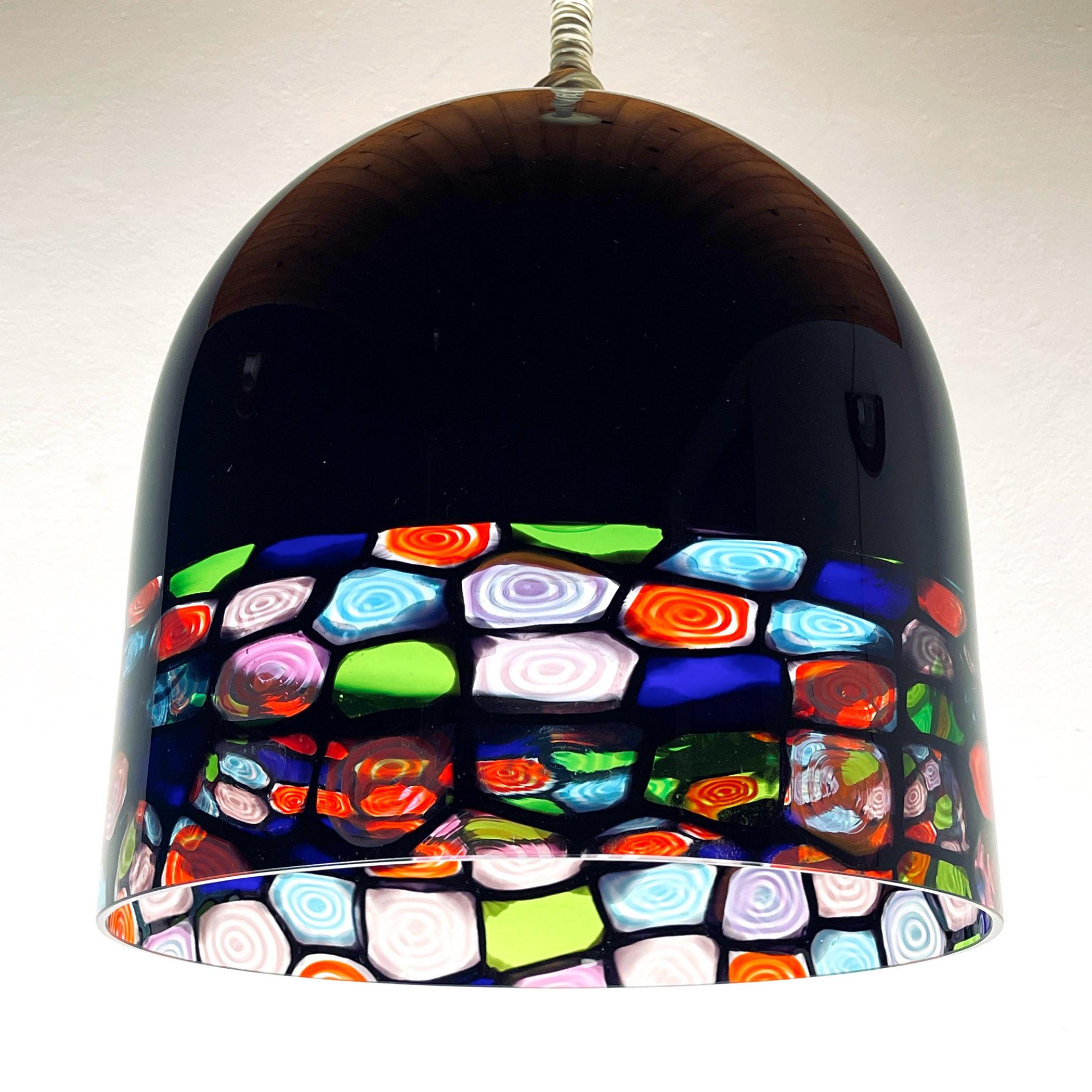 Original vintage murano pendant lamp Tinta by Renato Toso and Noti Massari. Hand blown glass with multicolor murrine. Original 