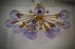 Murano Sputnik Periwinkle Art Glass and Brass Chandelier and Pendant, 2020