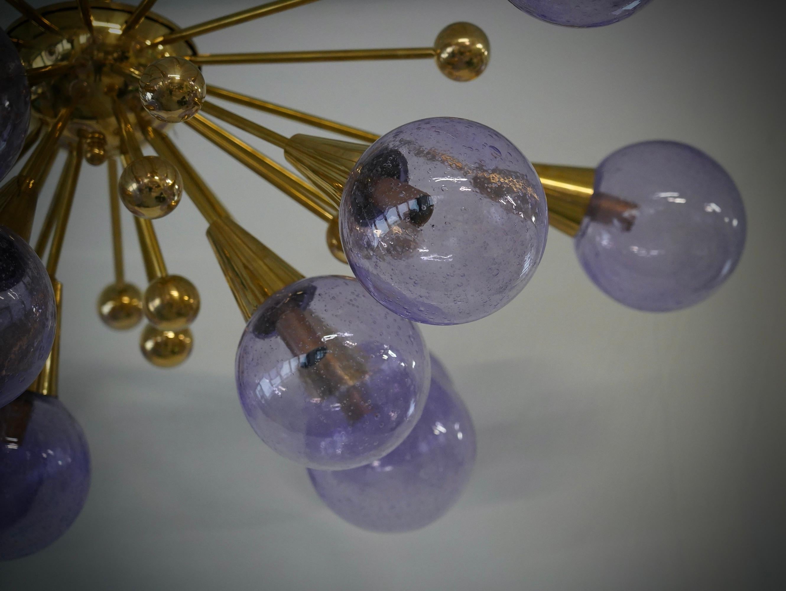 Mid-Century Modern Murano Periwinkle Art Glass and Brass MidCentury Chandelier and Pendant, 2000 For Sale